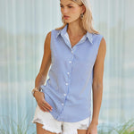 Nadorine Sleeveless Blouses Summer Casual Button Down Shirts