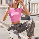 Nadorine Crop Tops Short Sleeve Slim Fit Basic T Shirts