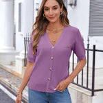 Nadorine Short Sleeve Cardigan Button Down Ribbed Knit Sweater Tops