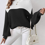 Nadorine Sweater Casual Long Sleeve Color Block Loose Pullover