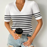 Nadorine Short Sleeve Sweaters Soft Casual V Neck Pullover Tops