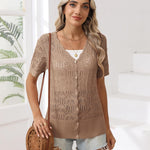 Nadorine Women's Short Sleeve Cardigan V-Neck Button up Sweater