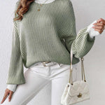 Nadorine Sweater Casual Long Sleeve Color Block Loose Pullover