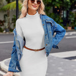 Nadorine Bodycon Dress Elegant Turtleneck Long Sleeve Dress (DE Only)