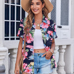 Nadorine Button Down Shirt Bust Pocket Short Sleeve Blouses