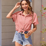 Nadorine Women's Cotton Button Down Shirts Short Sleeve Casual Shirts