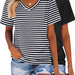 Nadorine 2 Pack Short Sleeve Shirts Casual Soft V Neck Basic Tee