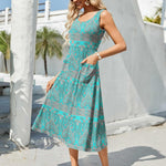Nadorine Floral Beach Sundress Casual A-Line Midi Tank Dresses