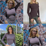 Nadorine Damen Langarm T-Shirt Basic Slim Fit Tops (DE Only)