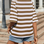 Nadorine Oversized Loose Fit Short Sleeve Striped Tops