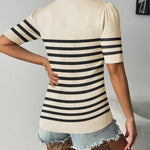 Nadorine Short Sleeve Sweaters Soft Casual V Neck Pullover Tops