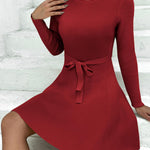 Nadorine Women's Casual Dress Tie Waist Fall Ribbed Dress