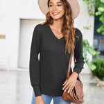 Nadorine Long Sleeve Shirts for Women V Neck Casual Sweaters