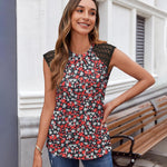 Nadorine Women's Lace Cap Sleeve Tops Pleated Tank Tops