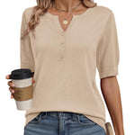 Nadorine Casual V Neck Short Sleeve Knit Sweater (US Only)