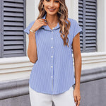 Nadorine Button Down Shirts Cap Sleeve V Neck Casual Blouses Tops