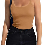 Nadorine 2 Packs Womens Ribbed Tank Tops Square Neck Tops
