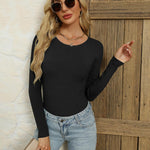 Nadorine Women's Long Sleeve Basic Slim Fit Tops Ribbed Knit T-Shirt
