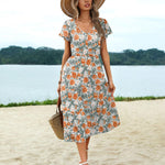 Nadorine Women's Casual Dress Flutter Button Down Tiered Flowy Dress