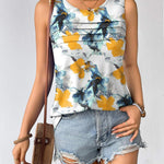 Nadorine Tank Top Blouses Scooped Neck Pleated Front Shirts