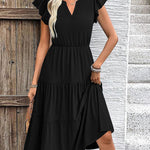 Nadorine Casual Ruffle Sleeve V Neck Midi Dress