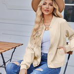 Nadorine Women's Bomber Jacket Casual Striped Button Down Coat