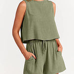 Nadorine 2 Piece Outfits Sets Sleeveless Crop Top Tank Shorts Sets
