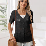 Nadorine Women's Short Sleeve Cardigan V-Neck Button up Sweater