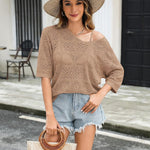Nadorine Women's Crochet Off The Shoulder Hollow Out Knit Tops