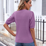Nadorine Short Sleeve Cardigan Button Down Ribbed Knit Sweater Tops