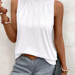 Nadorine Summer Tank Top for Women Pleated High Neck Tops