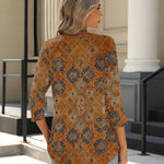 Nadorine 3/4 Length Sleeve Tops Loose Fit Shirts Pleated Tunics