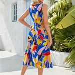 Nadorine Floral Beach Sundress Casual A-Line Midi Tank Dresses