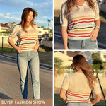 Nadorine Short Sleeve Sweaters Soft Casual V Neck Pullover Tops