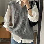 V-neck Waistcoat Sweater Loose Knitted Sleeveless Vest Top