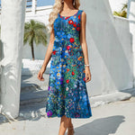Nadorine Floral Beach Sundress Casual A-Line Midi Tank Dresses