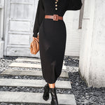 Sweater Maxi Dress Long Sleeve Button V Neck Knitted Dresses Oversized Loose Fashion Streetwear