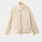 Teddy Fleece Jacket Cozy High Collar Zip-up Coat Fuzzy Winter Outwear with Pockets