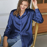 Nadorine Women's Satin Blouse V-Neck Causal Satin Blouses (DE Only)