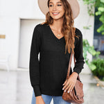 Nadorine Long Sleeve Shirts for Women V Neck Casual Sweaters
