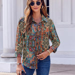 Nadorine Button Down Shirts Dressy Floral Printed Blouse
