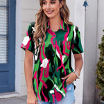 Nadorine Button Down Shirt Bust Pocket Short Sleeve Blouses