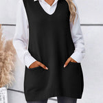 Stylish V-neck Sweater Knit Vest with Pocket (US Only)