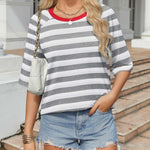 Nadorine Oversized Loose Fit Short Sleeve Striped Tops