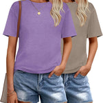 Nadorine 2 Pack Women Tshirts Short Sleeve Crew Neck Tops