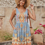 Nadorine Boho Floral Casual Tank Dresses with Pockets