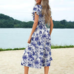 Nadorine Women's Casual Dress Flutter Button Down Tiered Flowy Dress