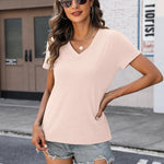 Nadorine Women Casual Soft V Neck Basic Tee Tops