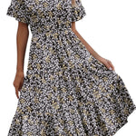 Nadorine Damen Elegant V-Ausschnitt Kleider A Linie Kurzarm Freizeitkleid (DE Only)