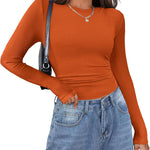 Zeagoo Womens Long Sleeve Stretch Crewneck Ribbed T-Shirt